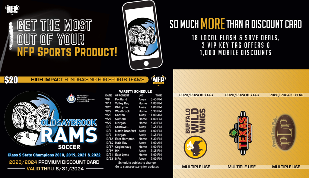 2025 Old Saybrook Rams Boys' Soccer Premium Discount Card – NFP Brands