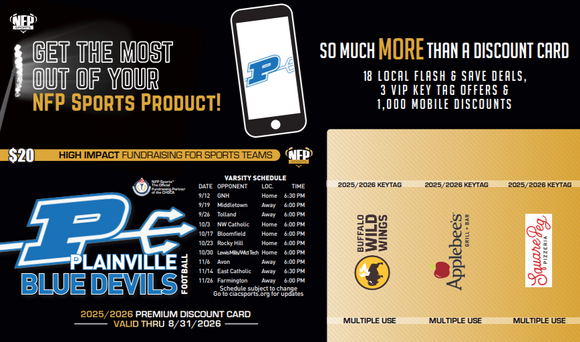 2025 Plainville Blue Devils Football Premium Discount Card