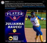 CHSCA Softball Player of the Week Sponsorship - Spring 2025